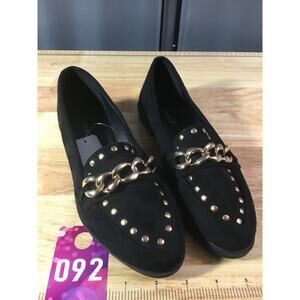 Samilor Flats Women's 8 Black Suede Slip-On Almond Toe Chain Studded Loafers